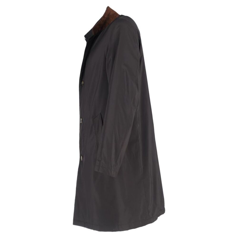 Loro Piana Cashmere Lined Suede Trimmed Coat in Black Polyester - Picture 2 of 6